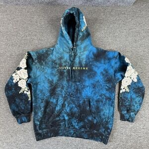 Civil Regime Hoodie Mens Large Blue Tie Dye Floral Embroidered Fleece Pullover